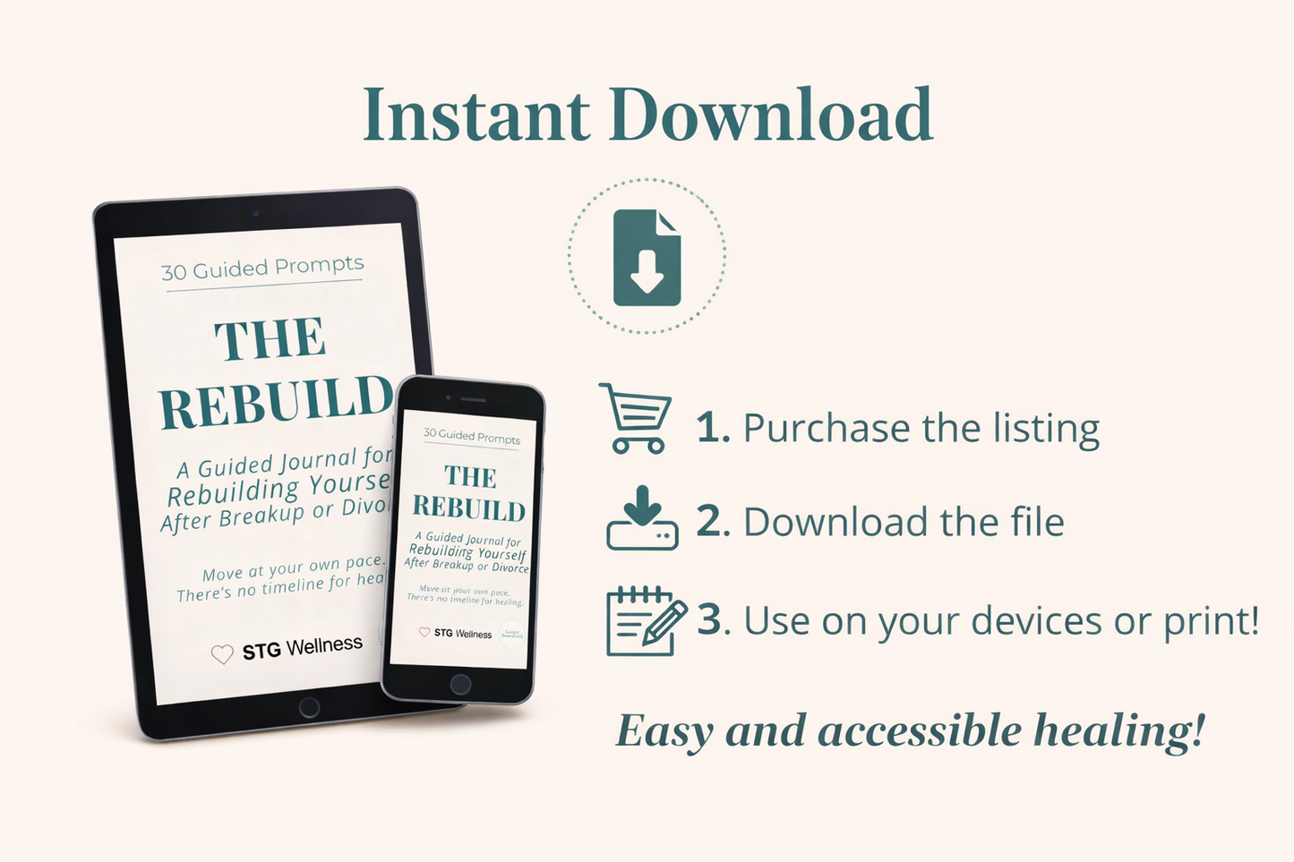 Breakup & Divorce Healing Journal for Women | Guided Self-Reflection, Emotional Healing, Rebuilding After Relationship | The Rebuild Journal | Digital Download | Fillable and Printable